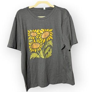 Unbranded Sunflower Graphic T-Shirt Gray Mens XL Distressed Floral Print Tee
